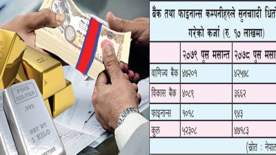 सुनचाँदी धितोमा दिए बैंकहरूले आधा खर्ब बढी कर्जा